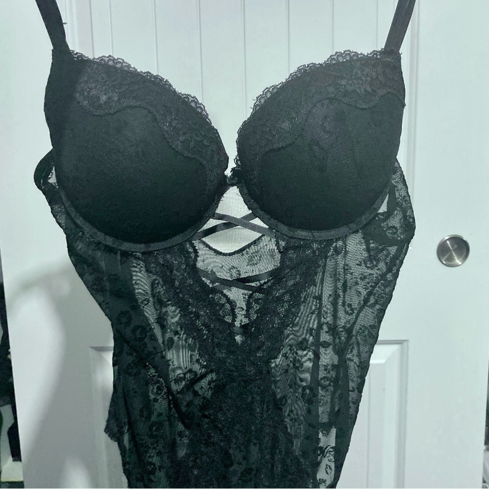 Black Lace Wire Bra Molded Cup Snap Bodysuit